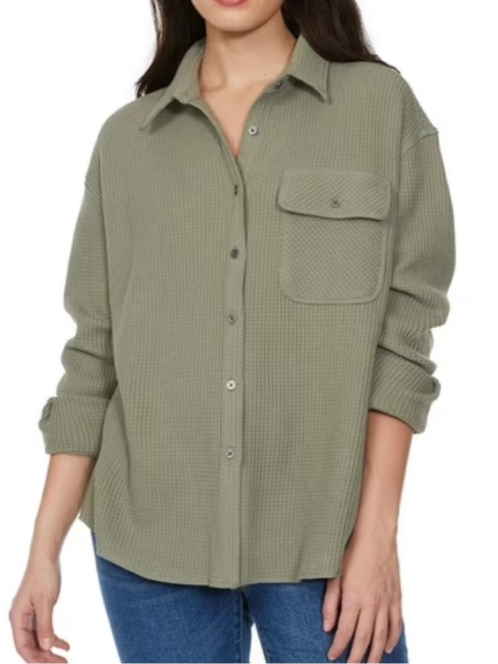 Buffalo David Bitton Olive Green Waffle Knit Shirt Jacket xl